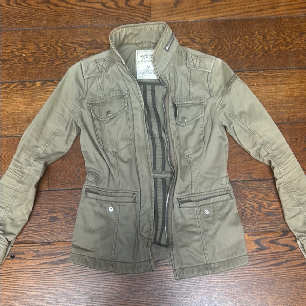Abercrombie & Fitch Green Utility Jacket with Stand-Up Collar